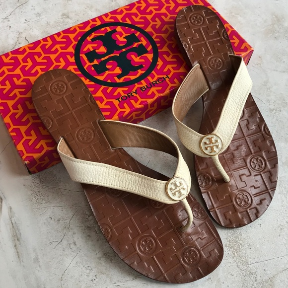 Tory Burch Shoes - TORY BURCH Thora Tumbled Leather Flat Thong Sandal